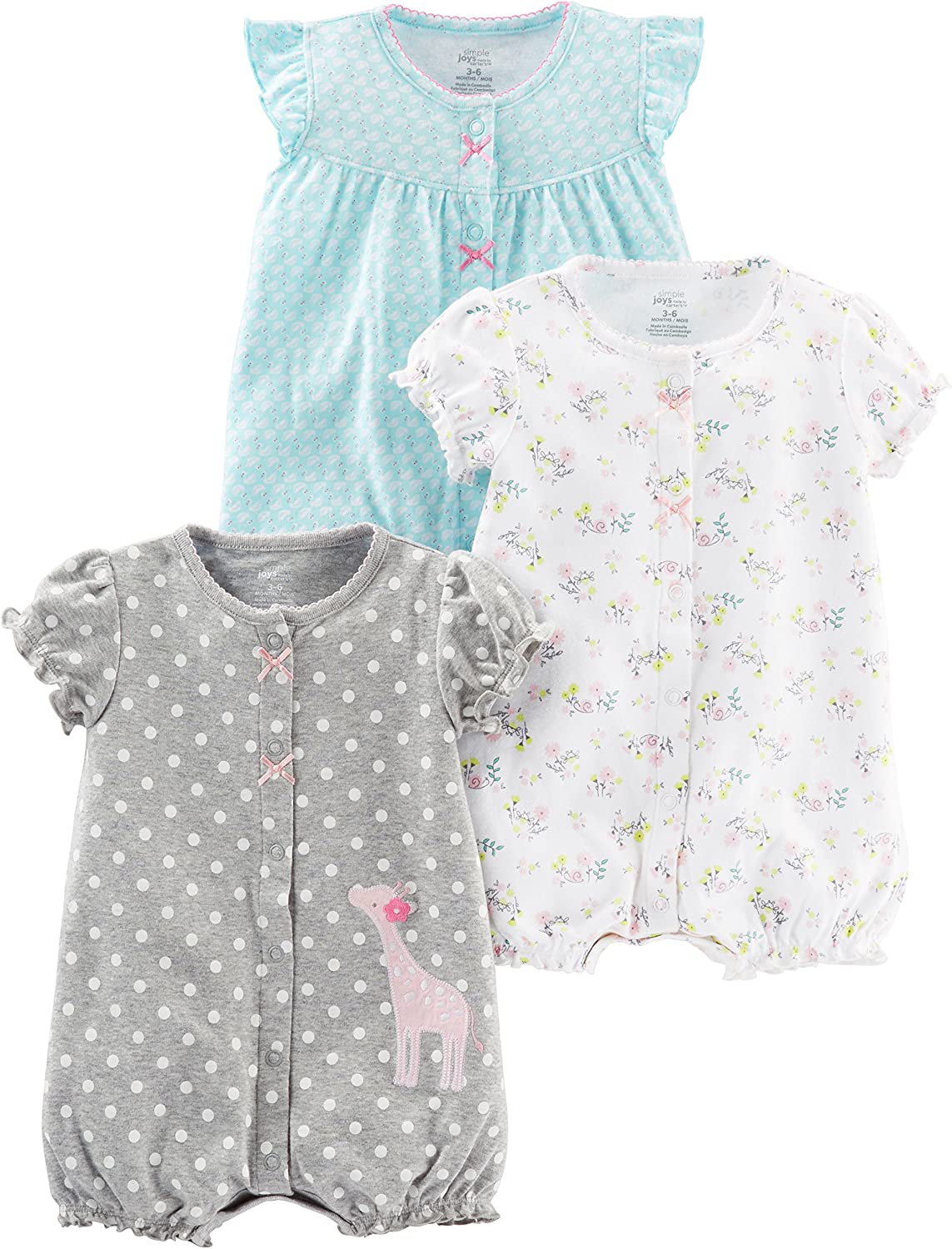 230816015821785_1 Simple Joys by Carter's Baby Girls' Snap-Up Rompers, Pack of 3 - Image 1